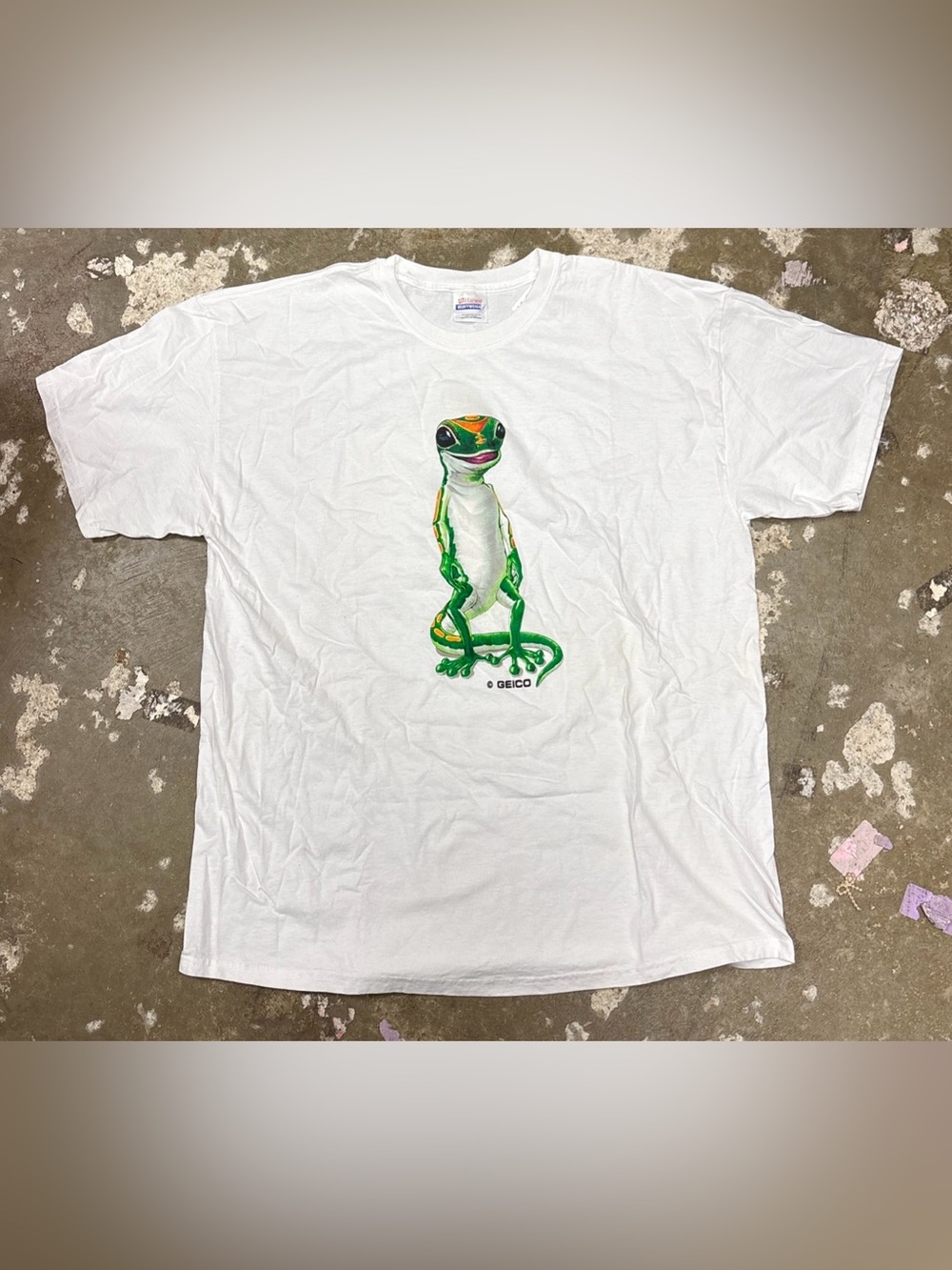 Vintage GEICO Gecko Graphic Print White Men's Cotton T-Shirt- SZ XL